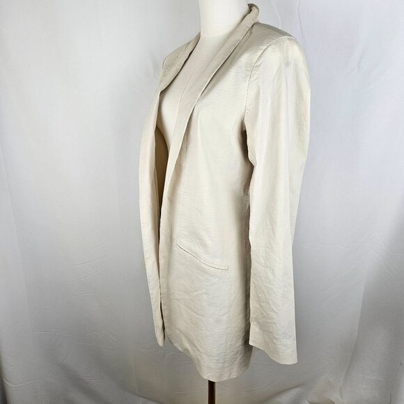 Eileen Fisher Long Bone Jacket Open Front Italian Fabric Size 10 Silk Blend - Picture 3 of 8